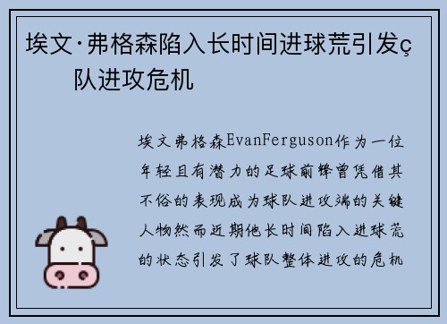 埃文·弗格森陷入长时间进球荒引发球队进攻危机